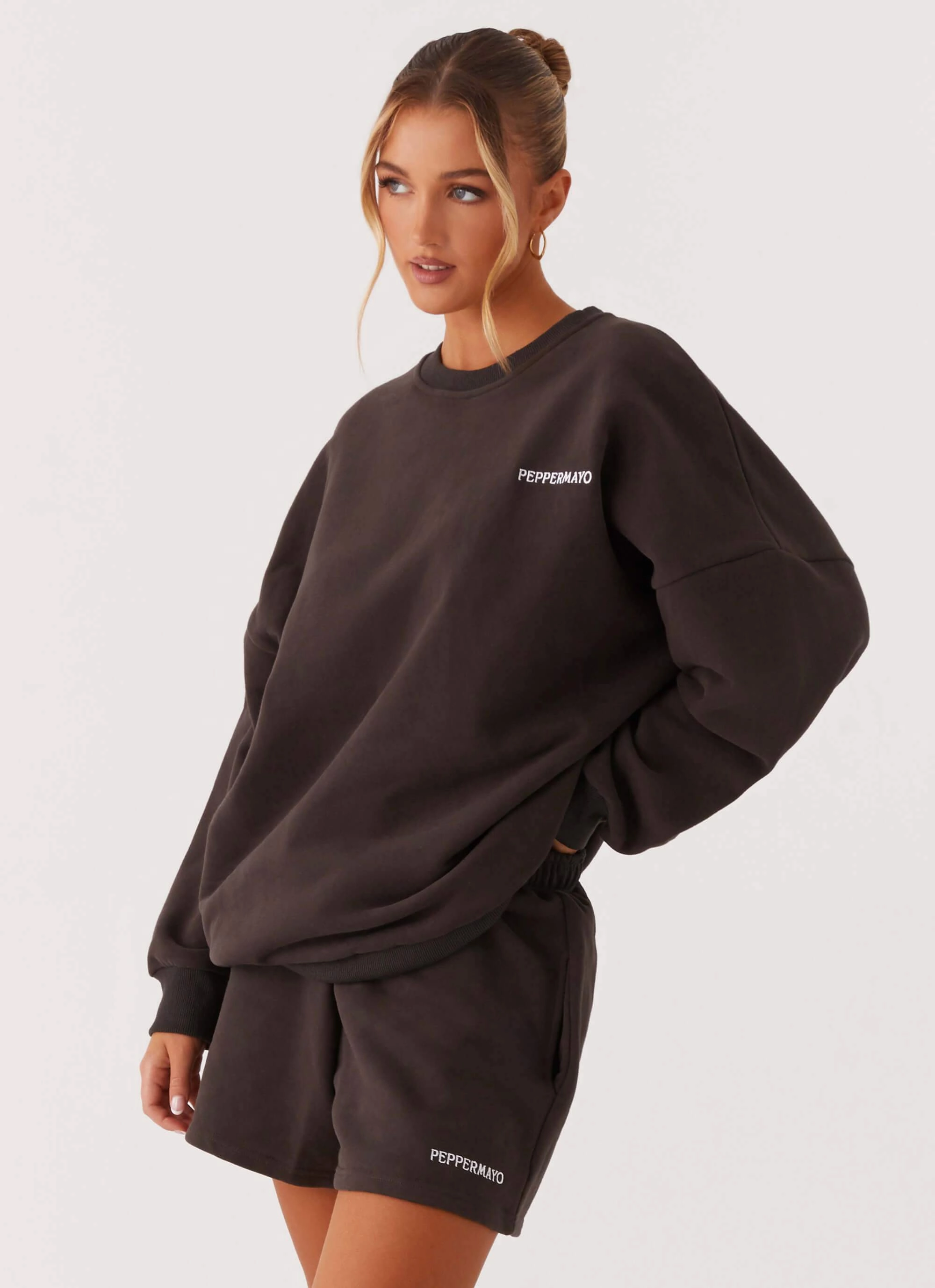 Micro Perforated Panels High Collar Style Signature Oversized Sweatshirt - Charcoal