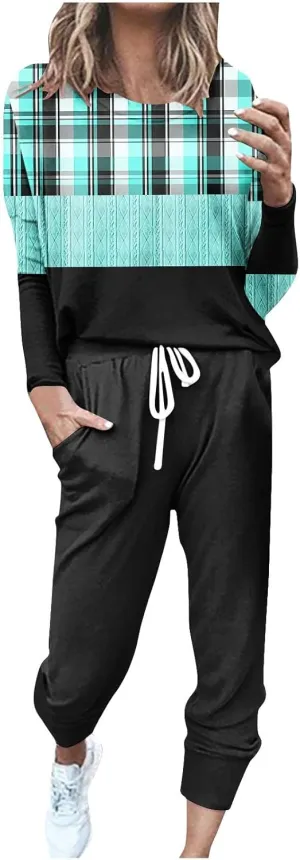 Silk Satin Pajamas Set Women Women's Two Outfit Long Sleeve Crewneck Pullover Tops and Long Pants Tracksuit Camisole