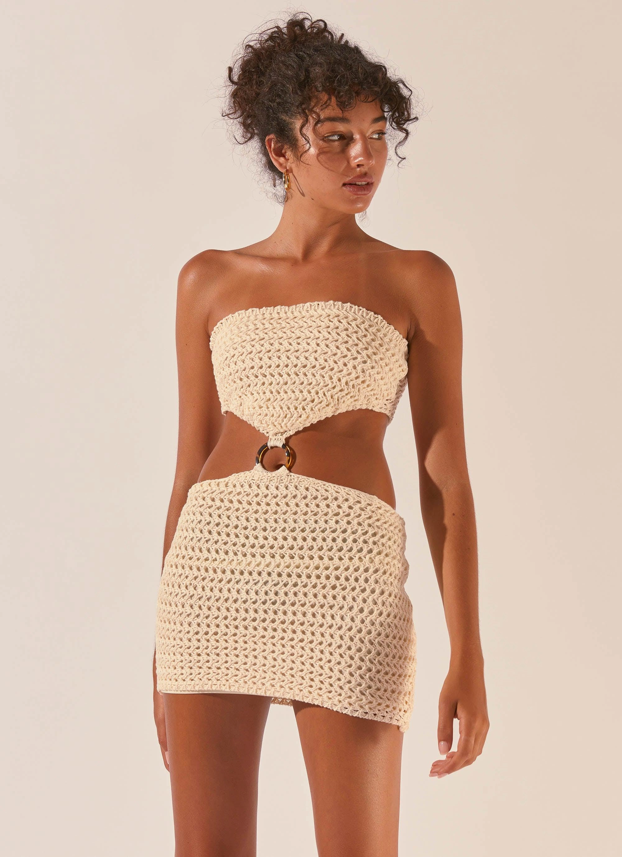 Balmy Nights Crochet Mini Dress - Seashell Minimal Motion