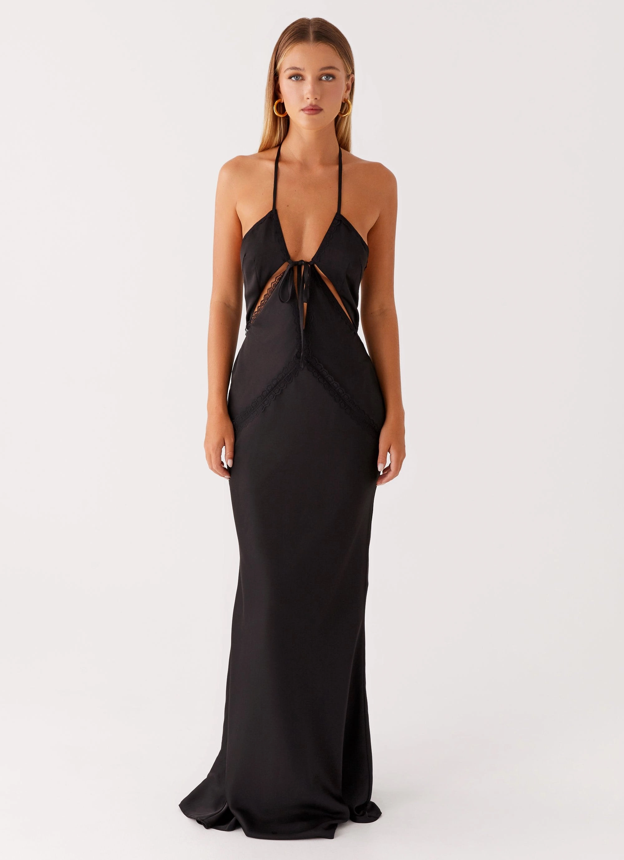 Ribbed-Texture Light Drape Highway Maxi Dress - Black