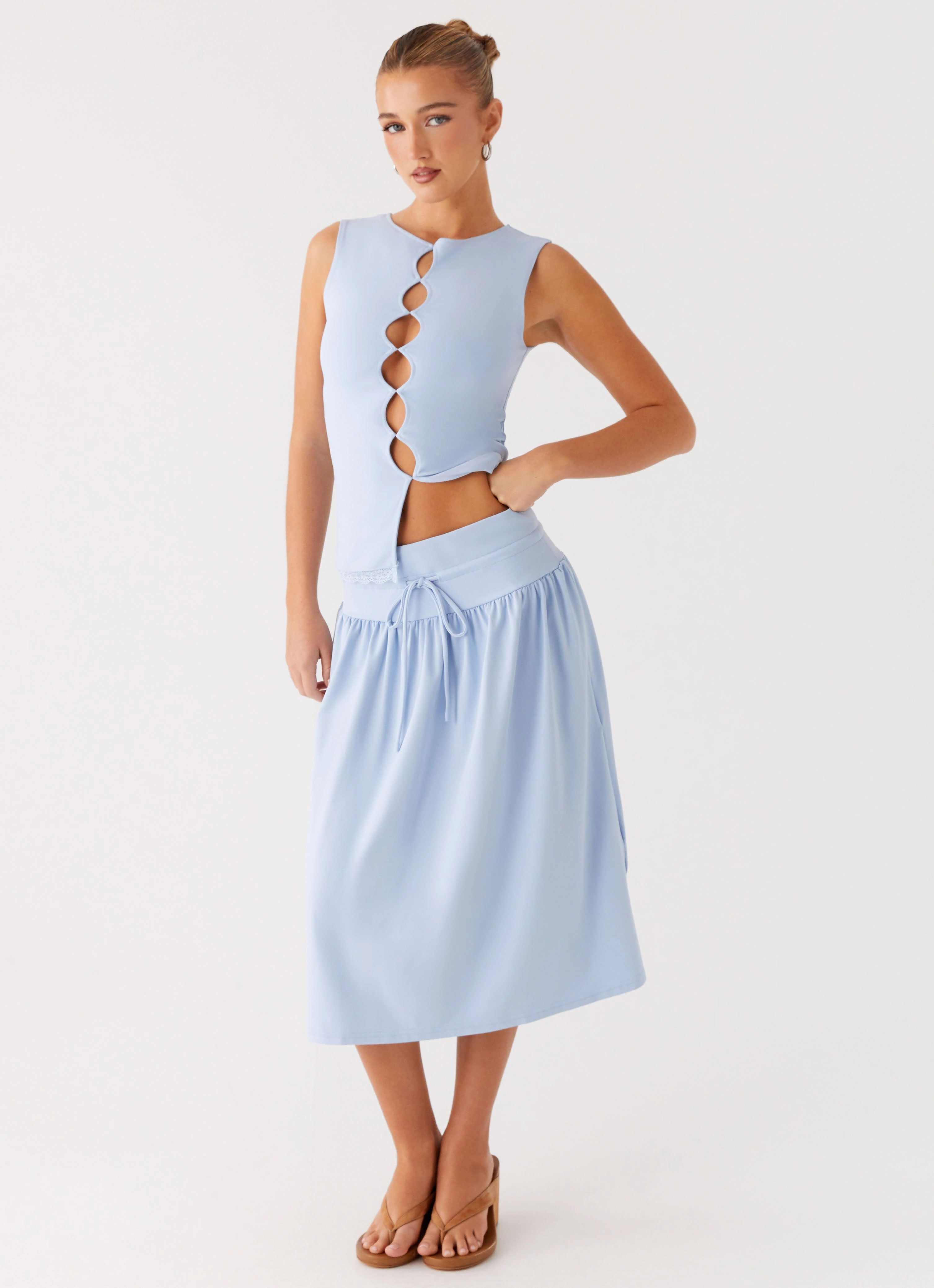 Silver Tides Midi Skirt - Blue ReinforcedKnees Minimal Design