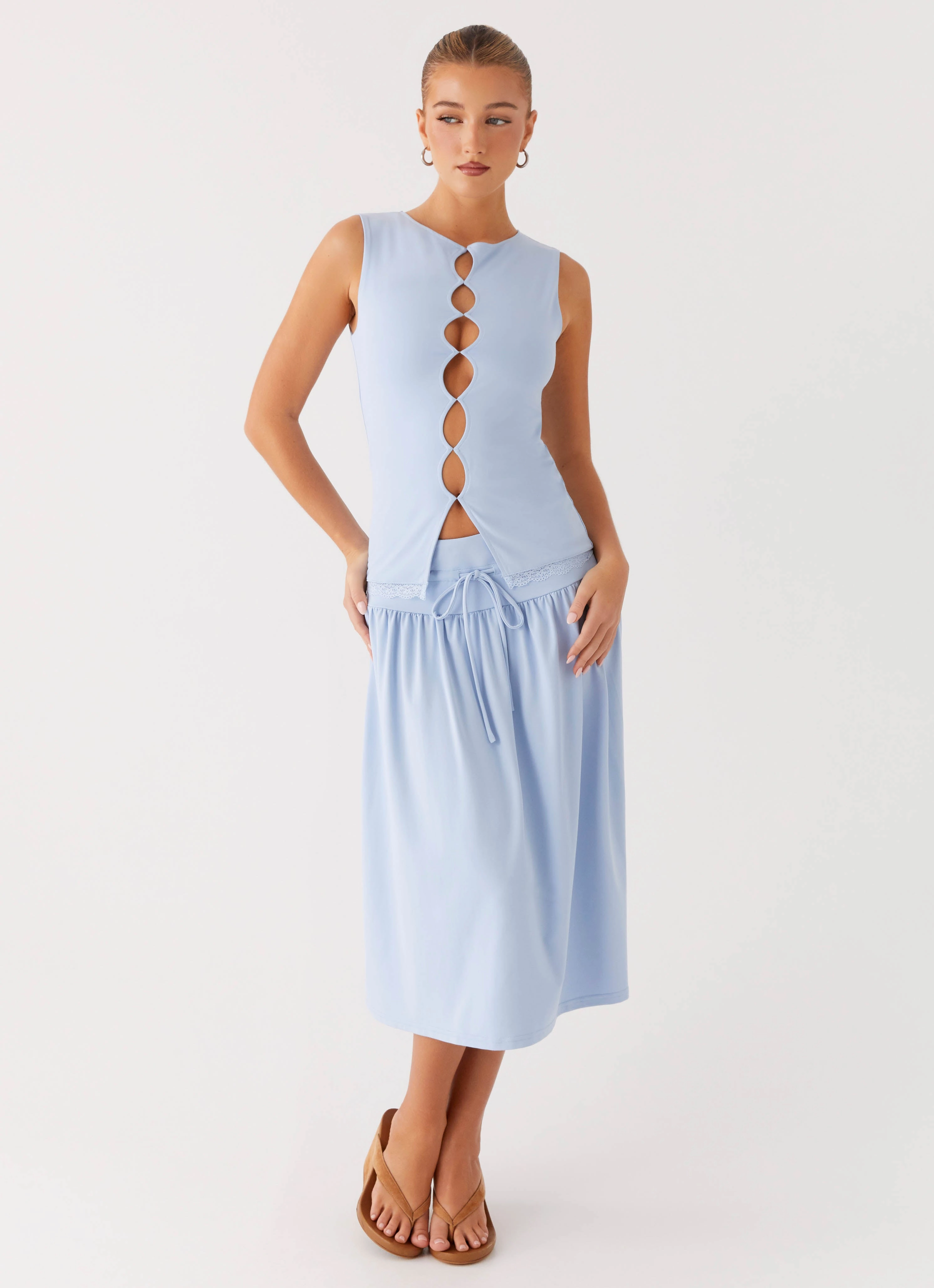 Silver Tides Midi Skirt - Blue Chilly Weather