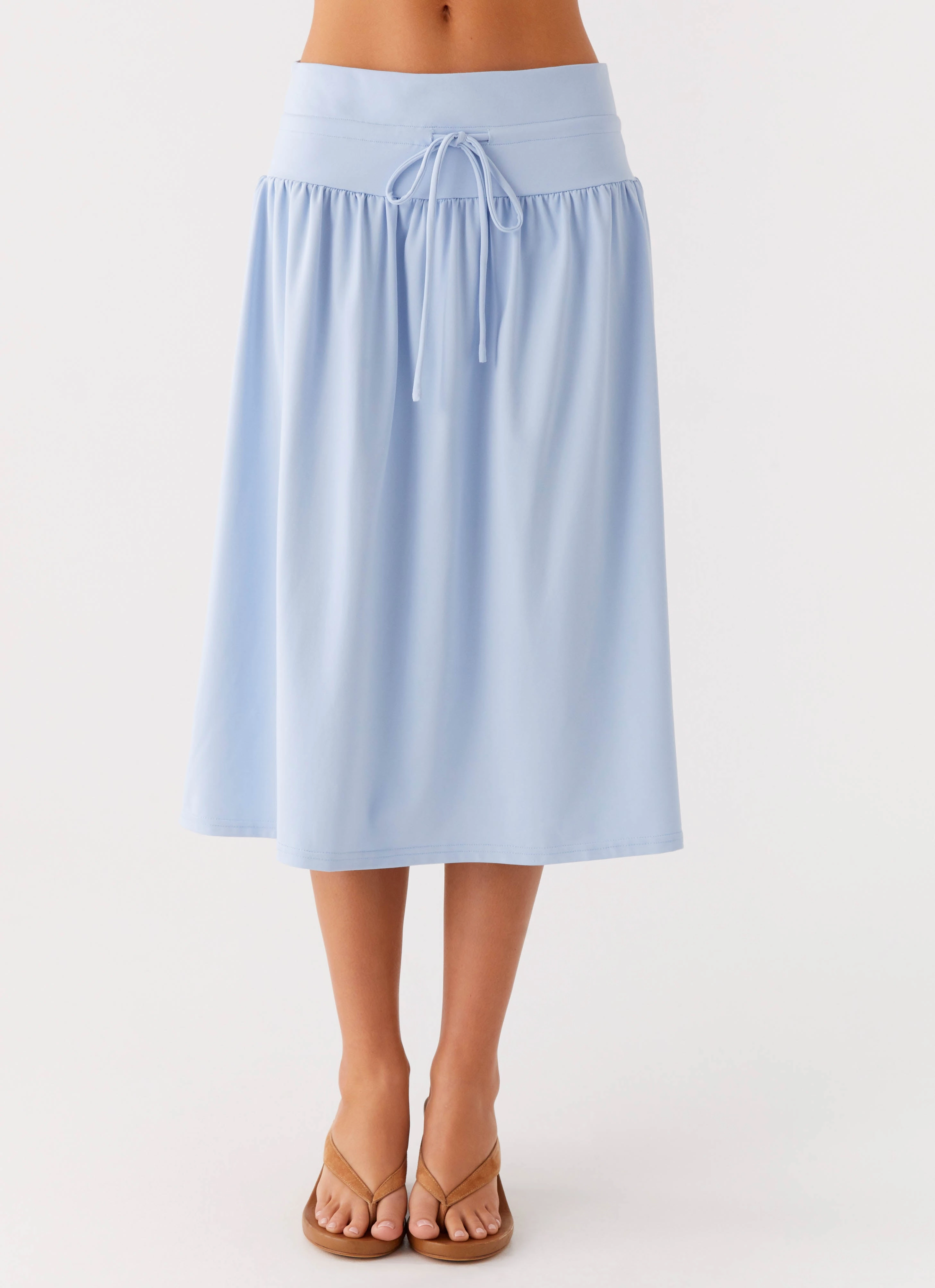 Silver Tides Midi Skirt - Blue Snug Fit Timeless Utility