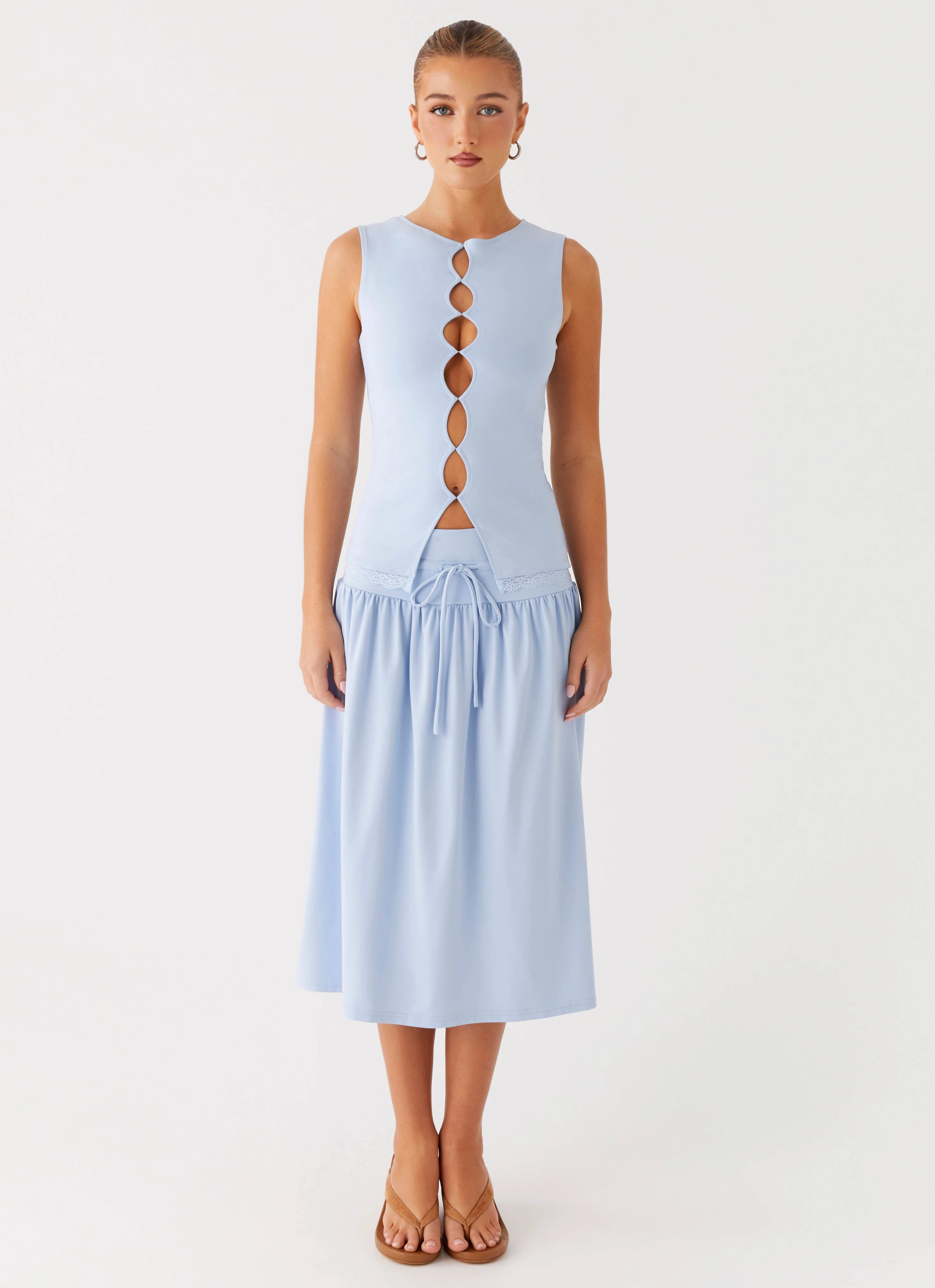 Silver Tides Midi Skirt - Blue NonIrritatingSeams QuickDryTech