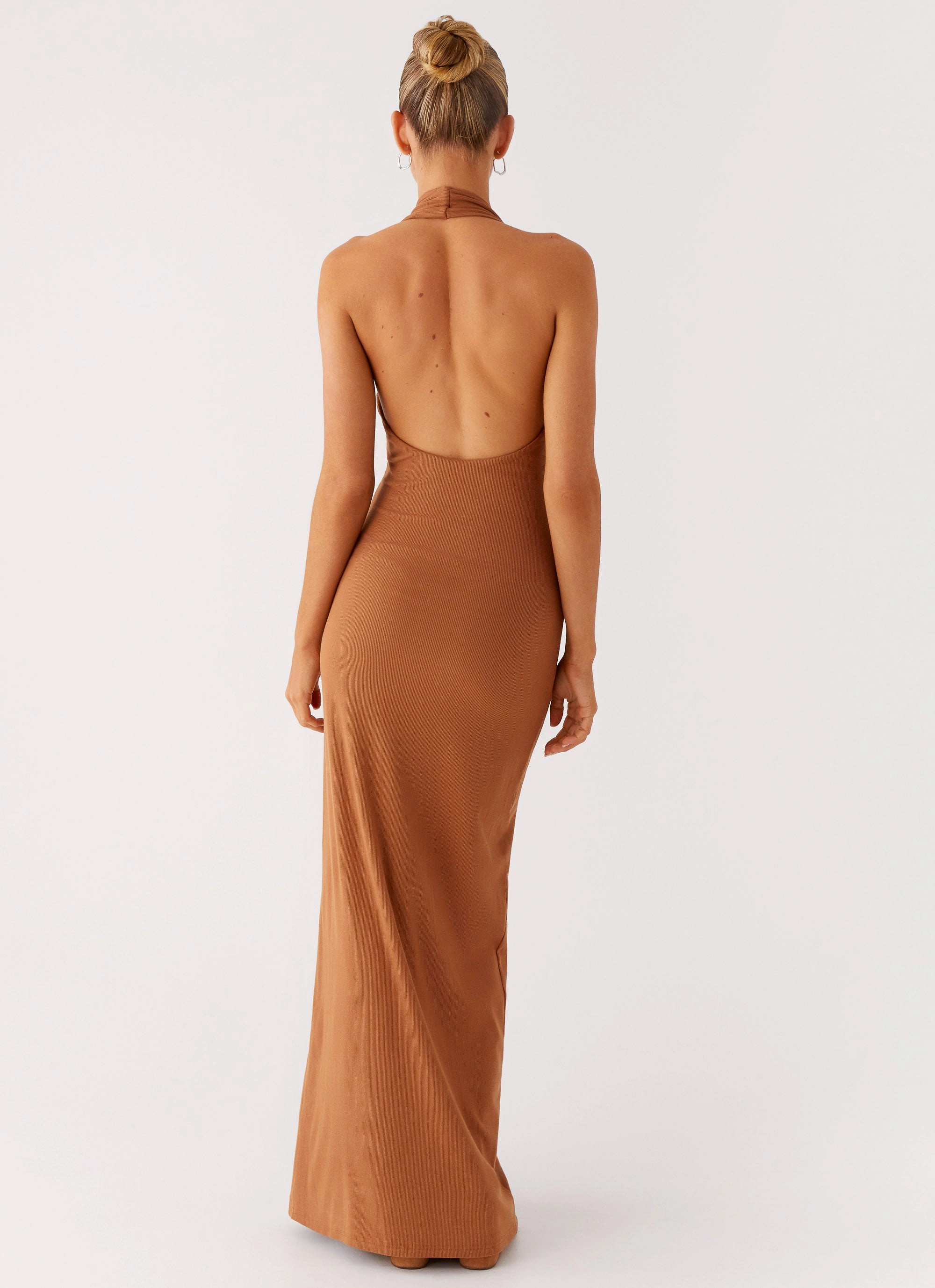 Plunge For You Maxi Dress - Tan Classic Vibe Open Back