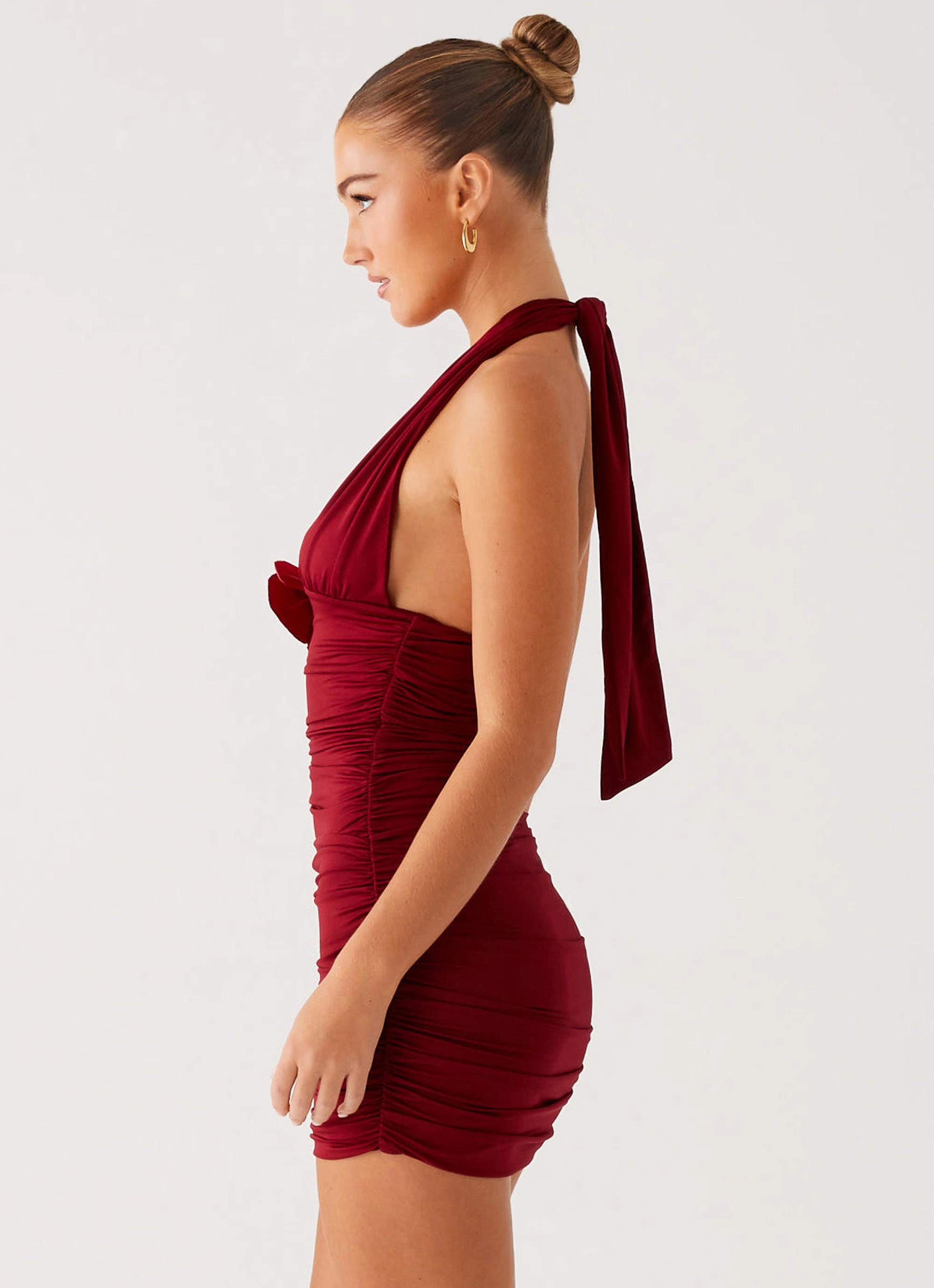 Abelia Halter Mini Dress - Maroon Soft-touch daywear