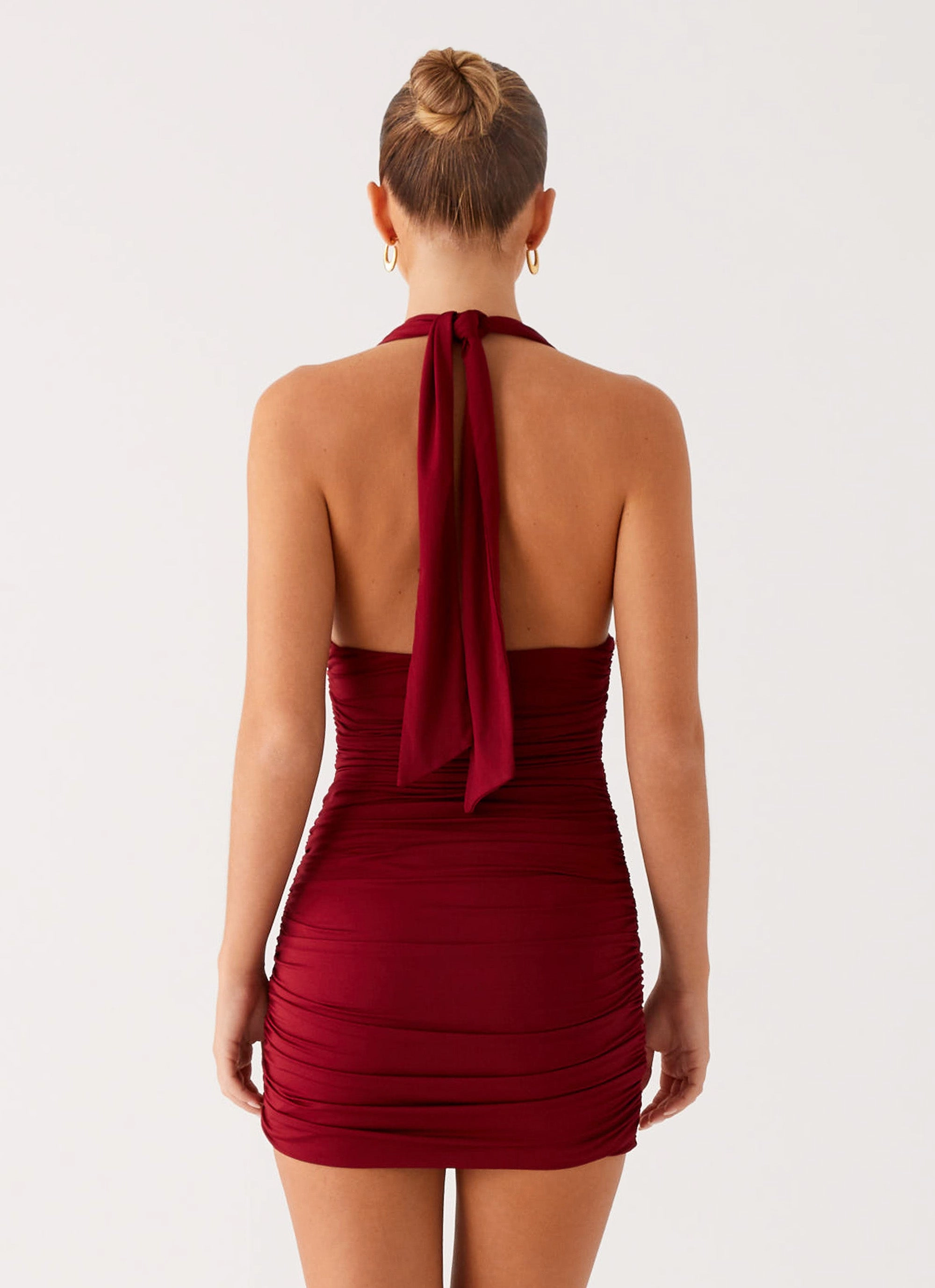 Abelia Halter Mini Dress - Maroon Timeless Look Square-Neck