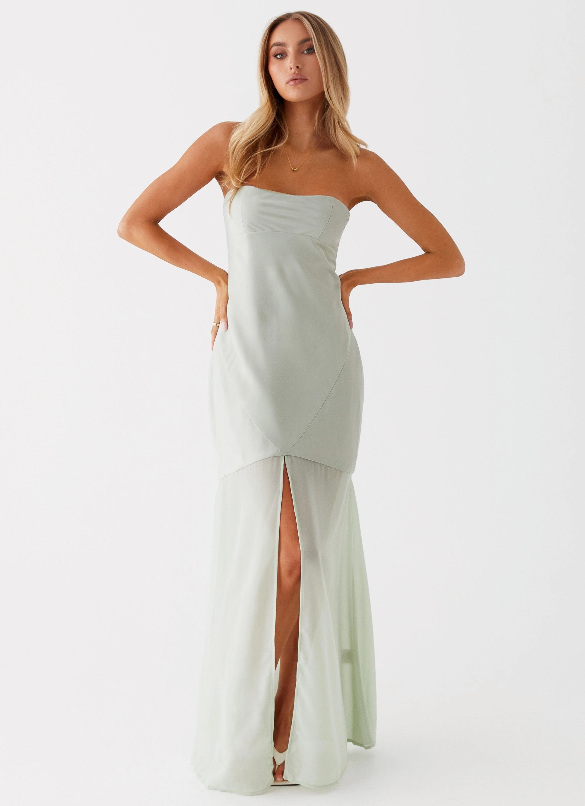 Brea Maxi Dress - Sage Silky Form Vibrant Waist Fit