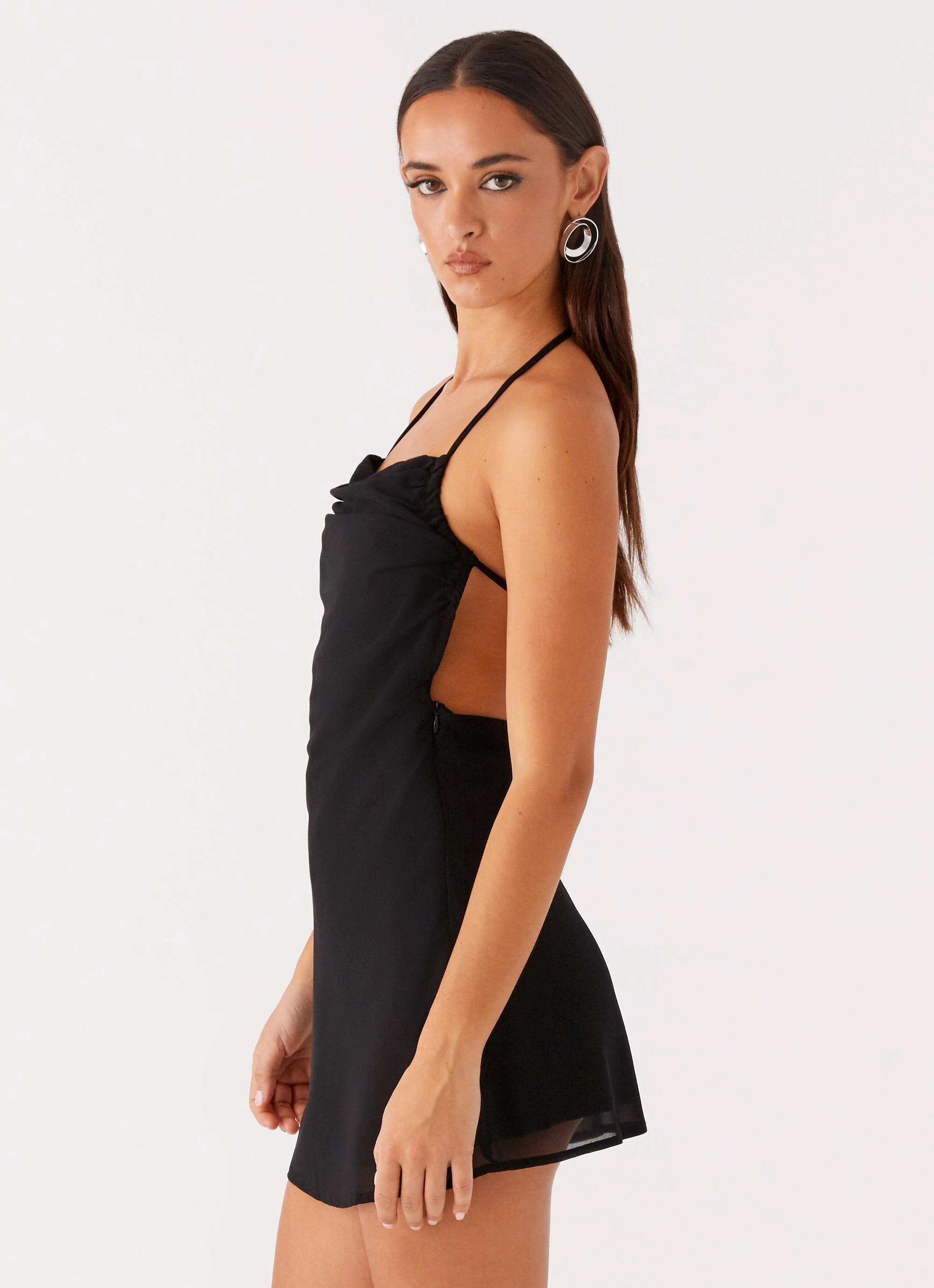 Ines Chiffon Mini Dress - Black Wide Hemline Perfect Style