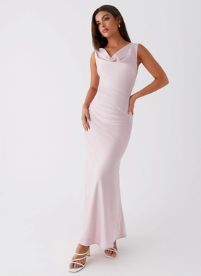 Be Mine Satin Maxi Dress - Mauve Pink Floating Shape Sleek Drape