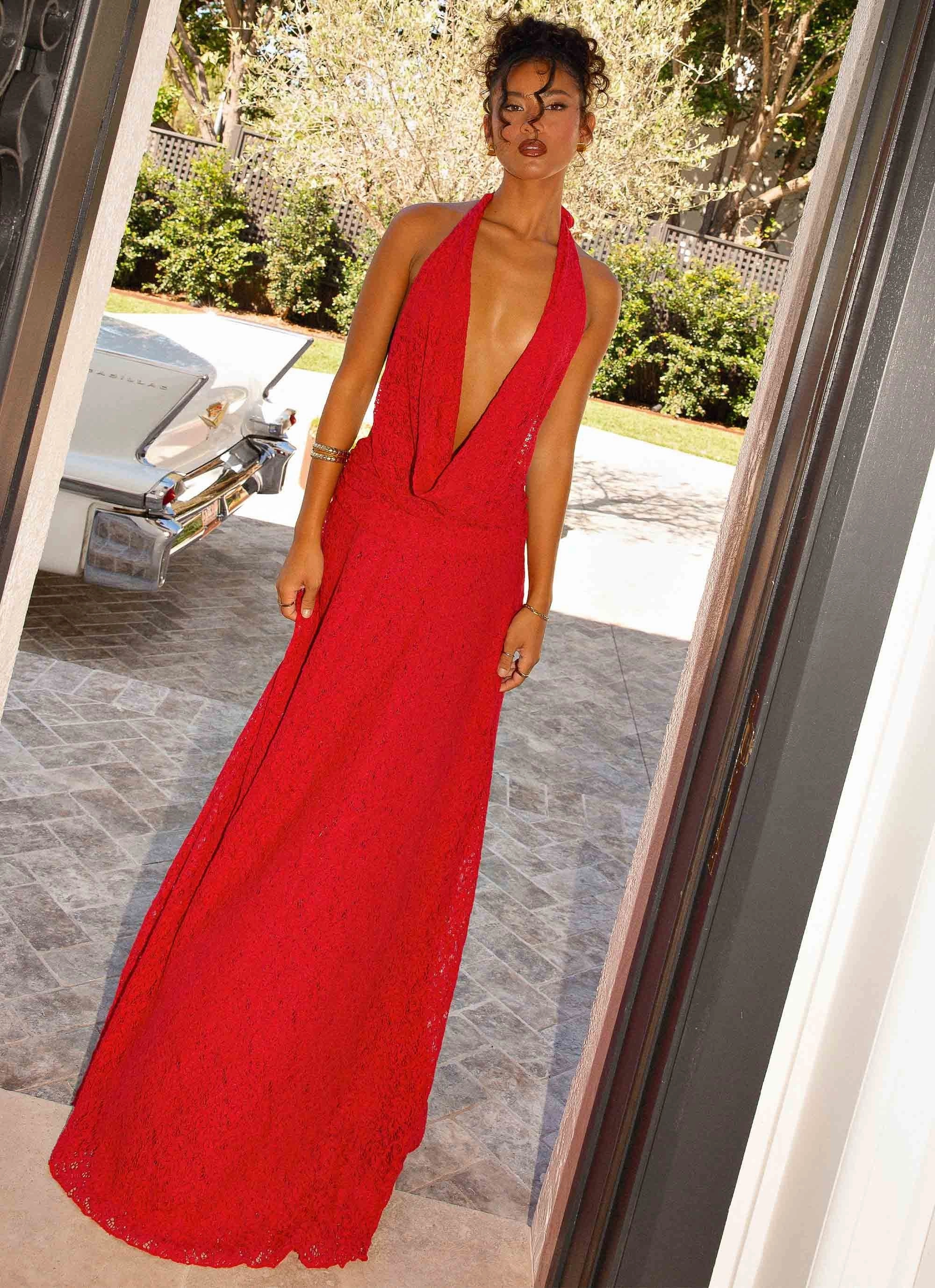 Elysia Lace Maxi Dress - Red Noble Glow Easy Comfort