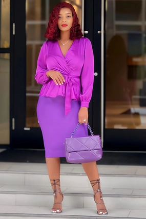 Sleek lines Body shaping Robin Bandage Knit Pencil Skirt-Purple