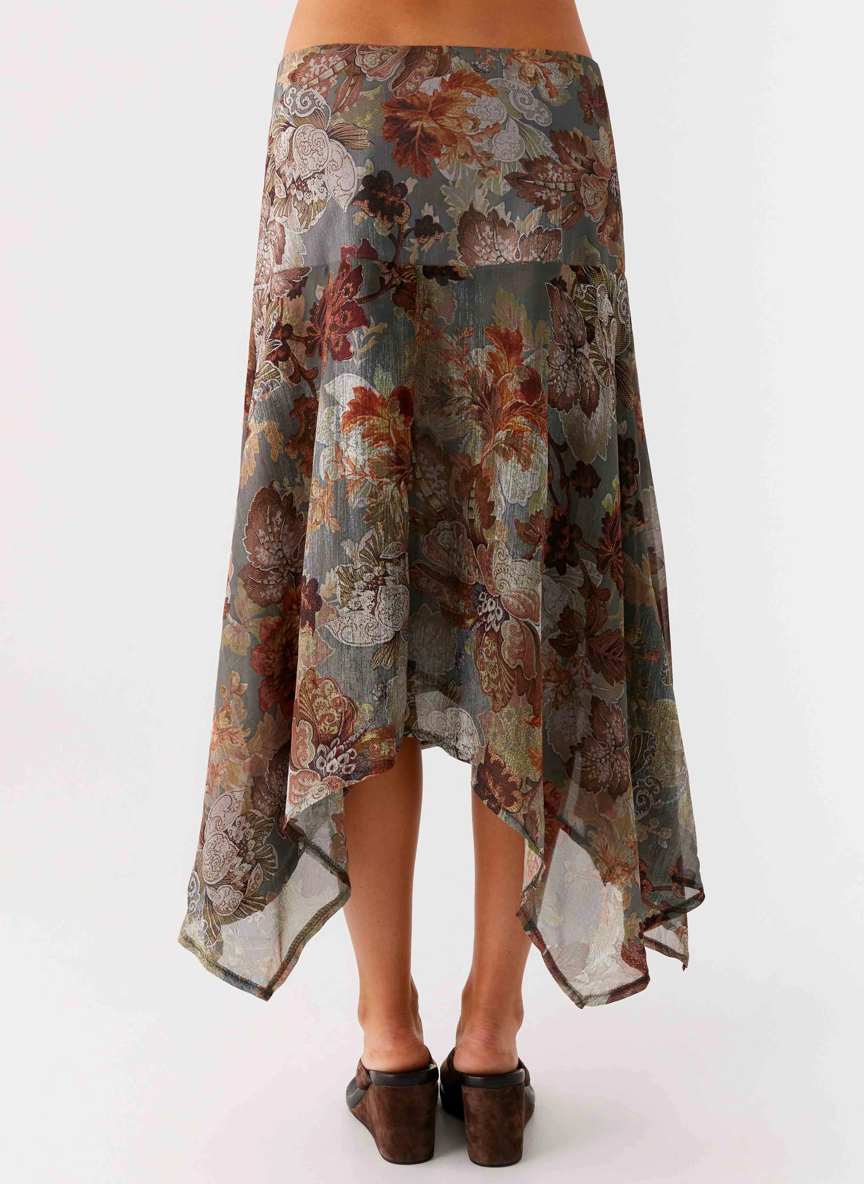 Rosewood Low Rise Midi Skirt - Vintage Blossom Active Layers