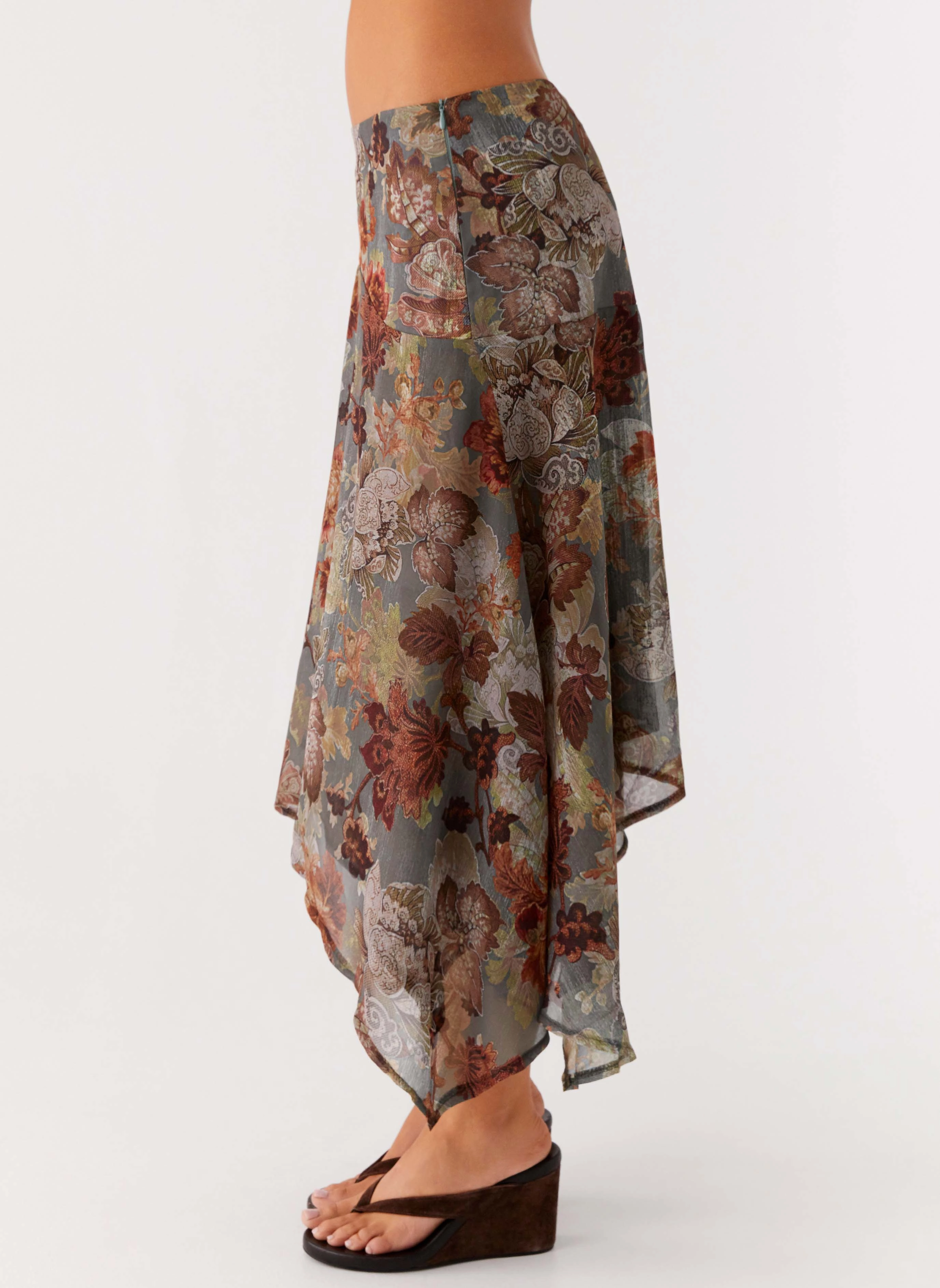 Breathable Design Chilly Weather Rosewood Low Rise Midi Skirt - Vintage Blossom