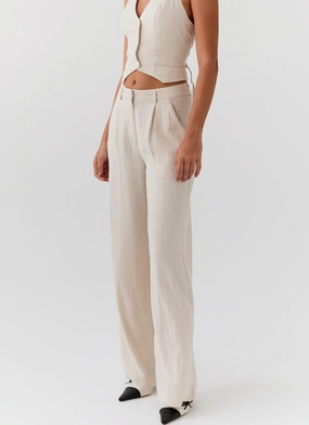 Form Fitting Soft Interior Heatwave Linen Pants - Oatmeal