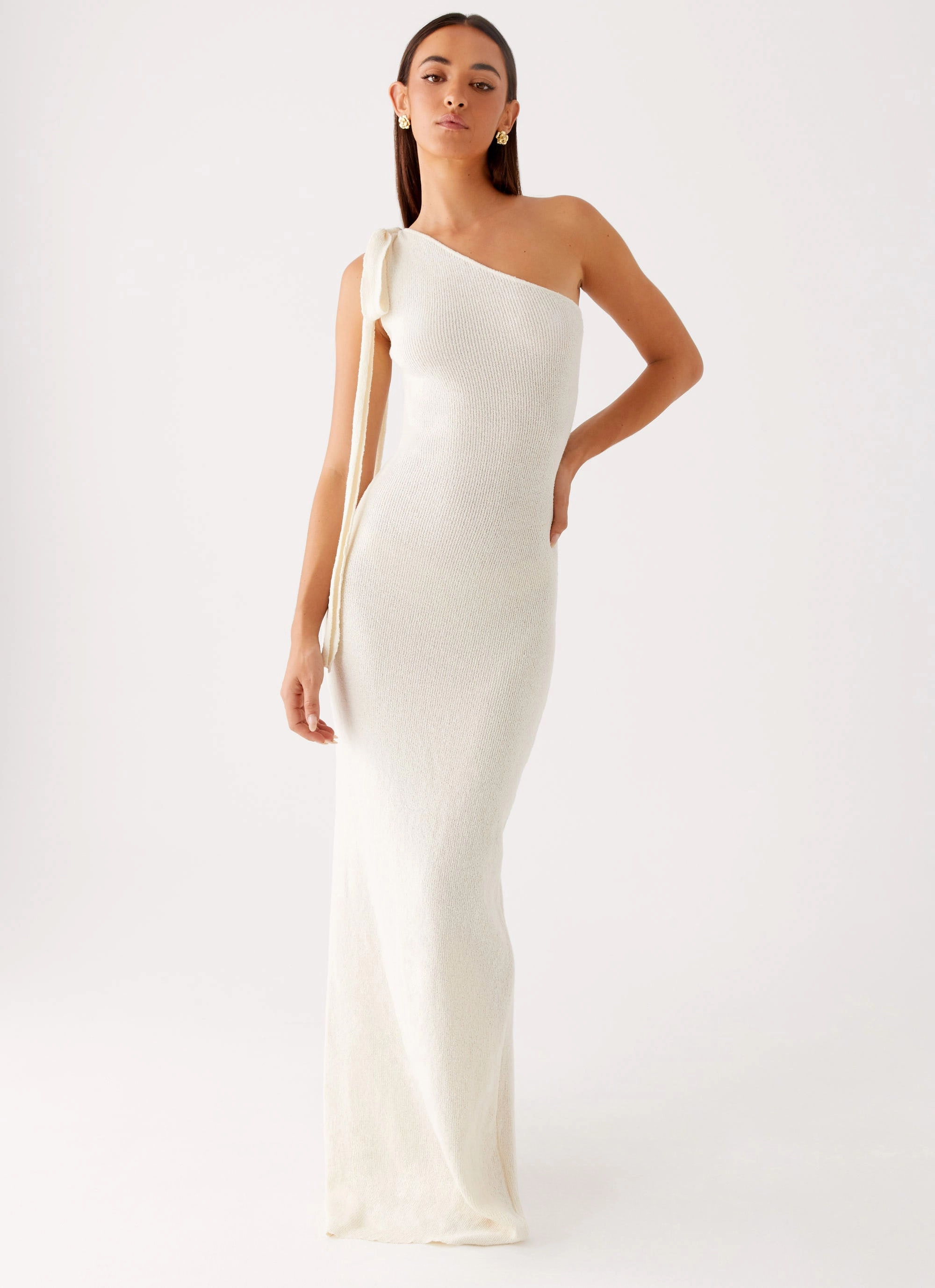Front-Zip Easton Knit Maxi Dress - White