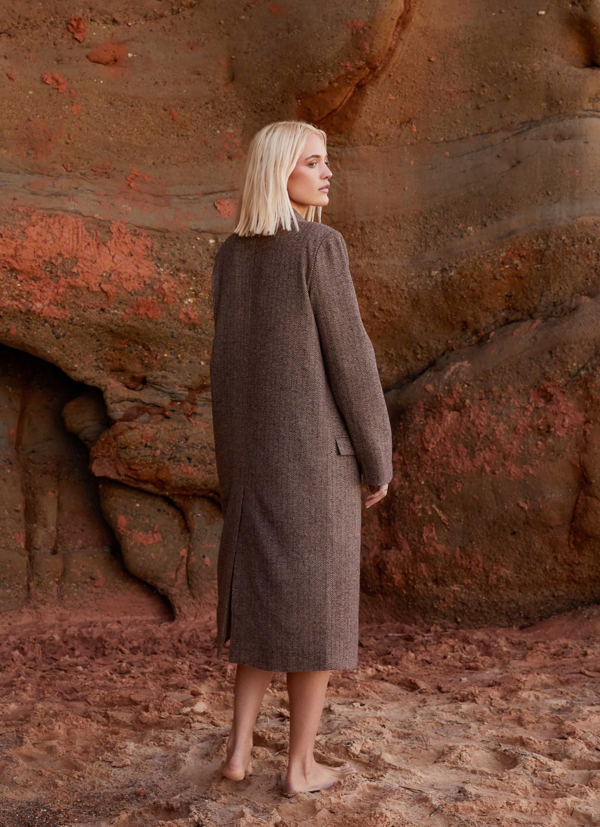 Since Way Back Longline Coat - Brown Microfiber Shell Sport Inspired Style