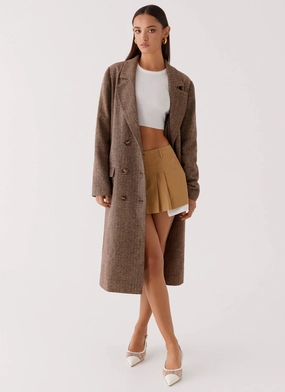 Since Way Back Longline Coat - Brown Non Restrictive Fit