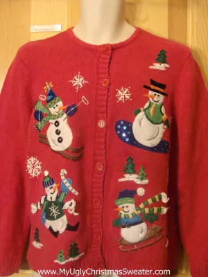 Ski and Snowboarding Snowmen Cheesy Christmas Jumper