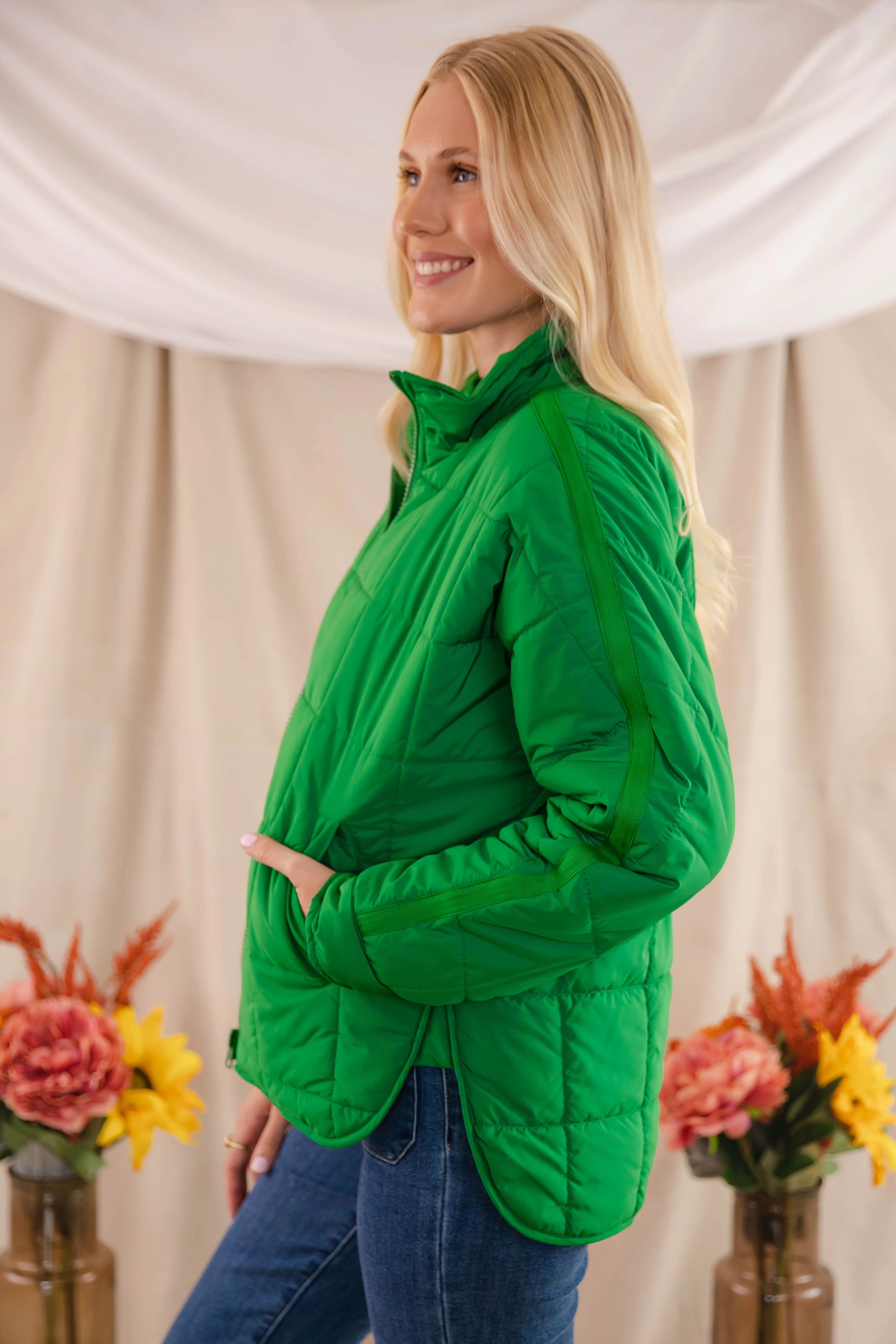 Don't Hesitate Puffer Jacket-Green Smooth Stitching