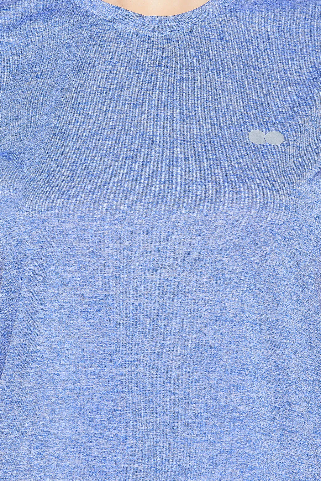 Sky Blue Melange Polyester Comfort Fit Cropped T-shirt