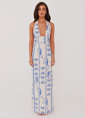 Sky Linen Maxi Dress - Floral Wave Tall-Fit