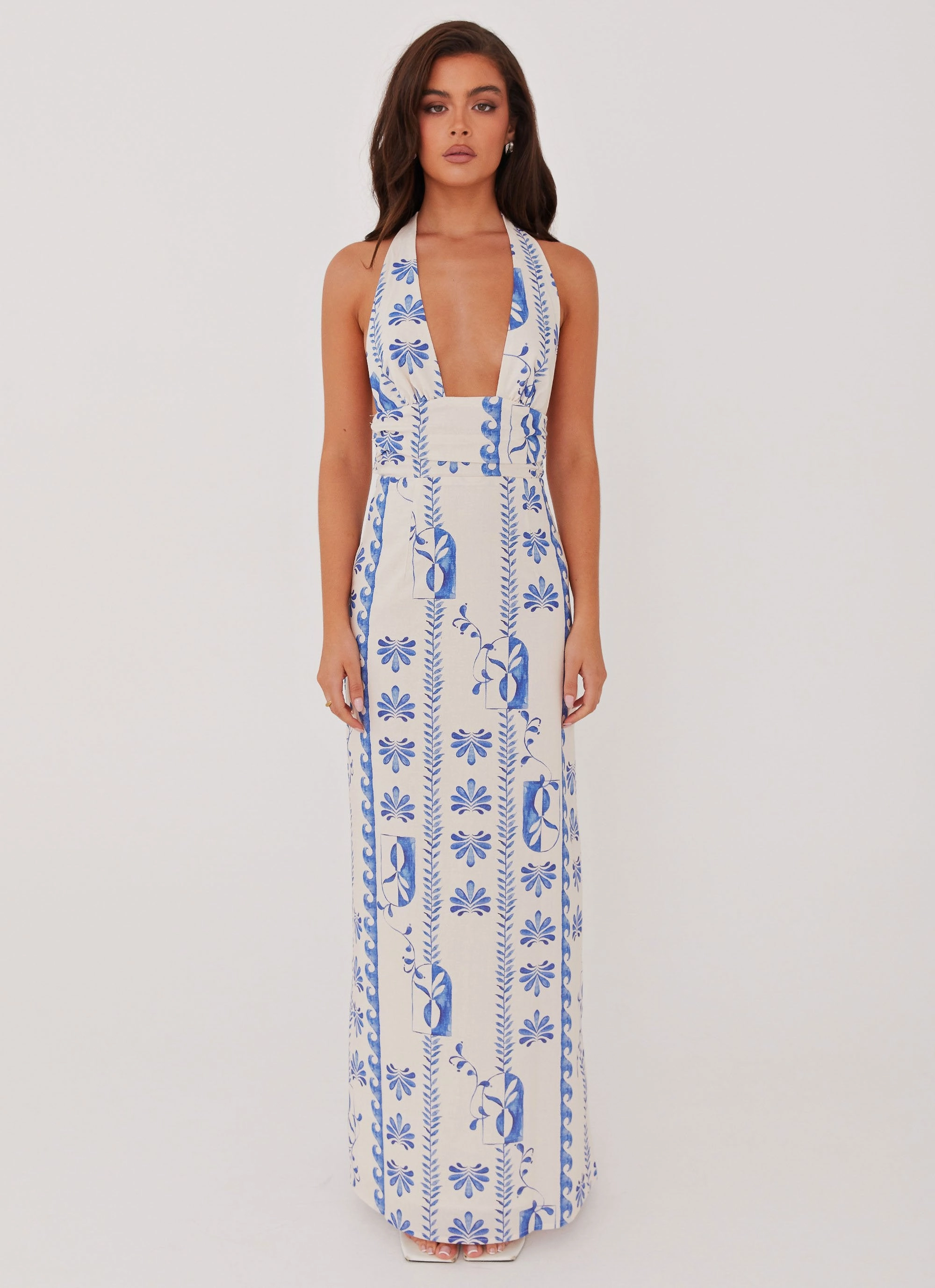 Sky Linen Maxi Dress - Floral Wave Tall-Fit