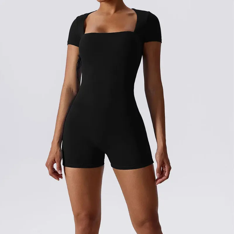 Sleek Form-fitting Short Sleeve One Piece Fitness Sportswear for Women