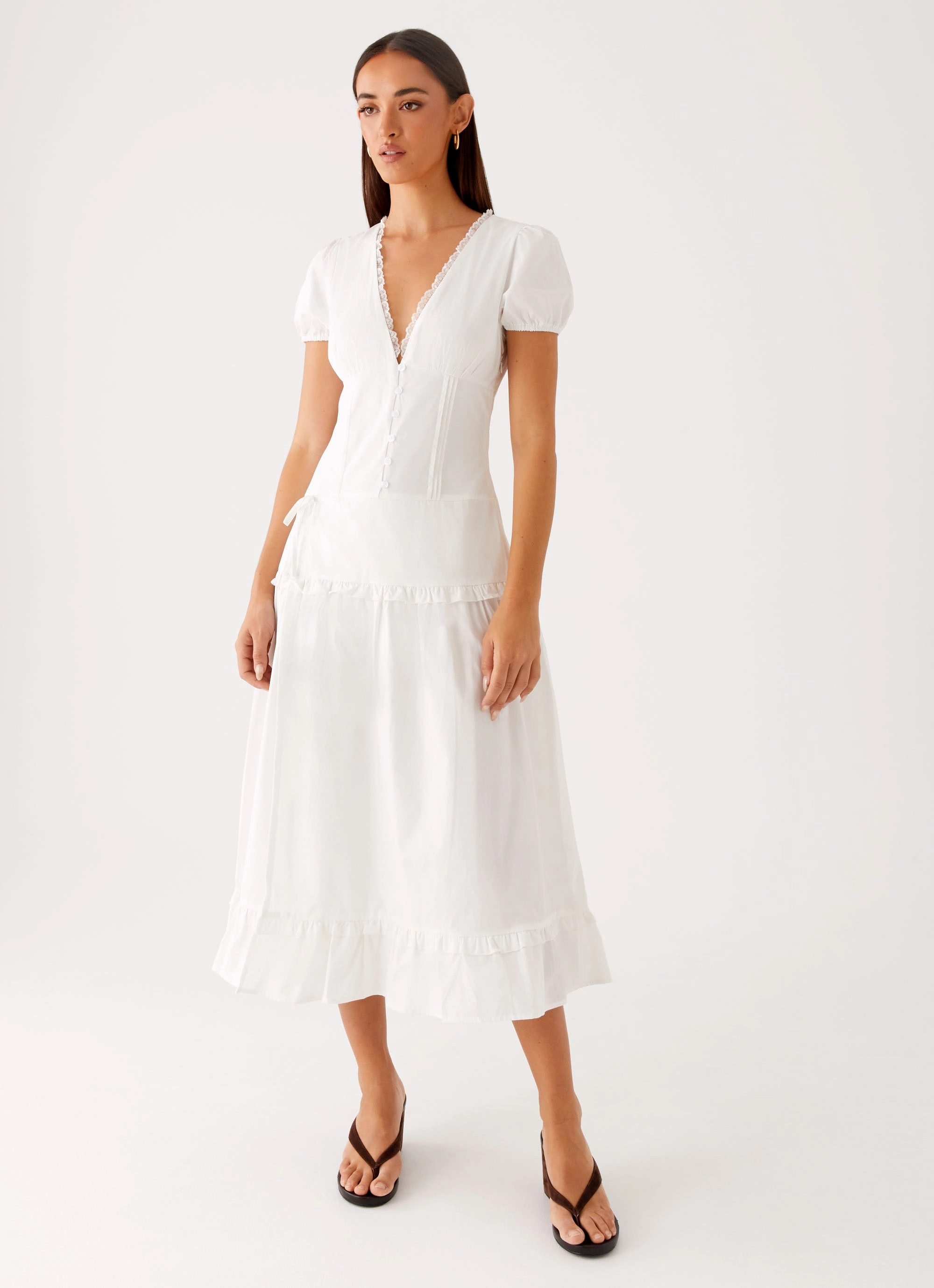 London Midi Dress - White Fashion-Forward Fit Soft and Chic