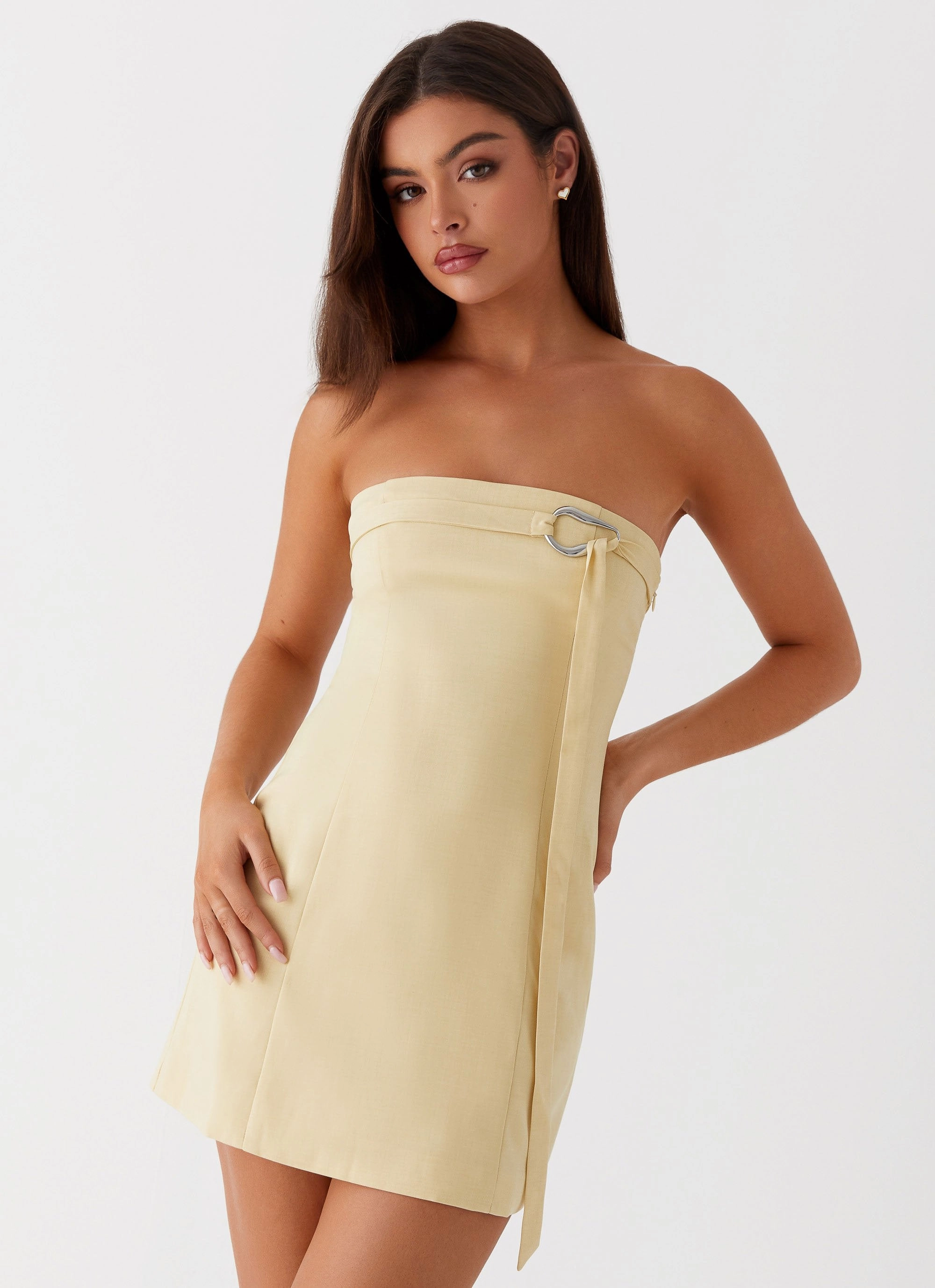 Saskia Mini Dress - Yellow Texture Style TaglessDesign