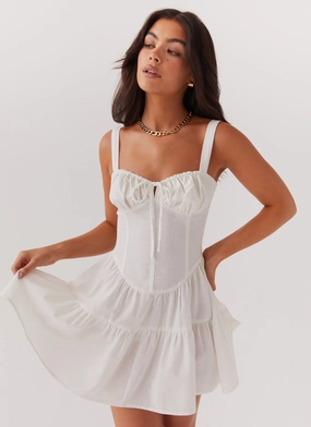 ContrastStitching Lucie Linen Mini Dress - Ivory