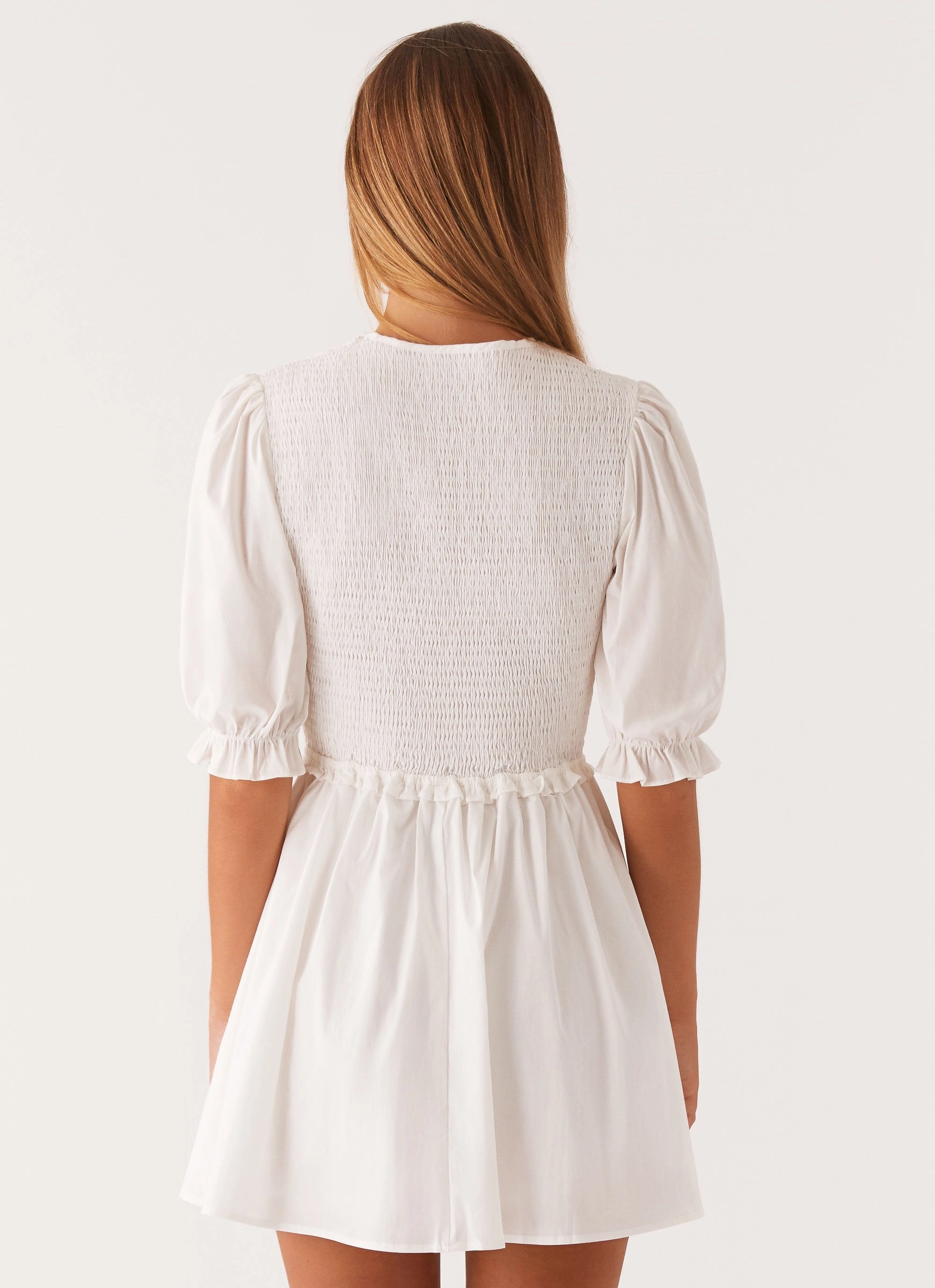 Milana Shirred Puff Sleeve Mini Dress - White Versatile Wear