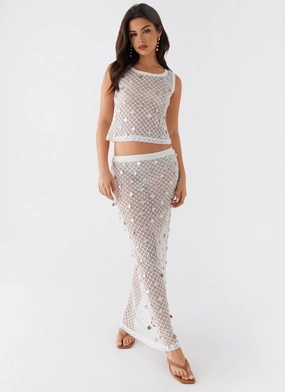 Lovina Shell Knit Maxi Skirt - White Anti Slip Waistband Comfort Layer