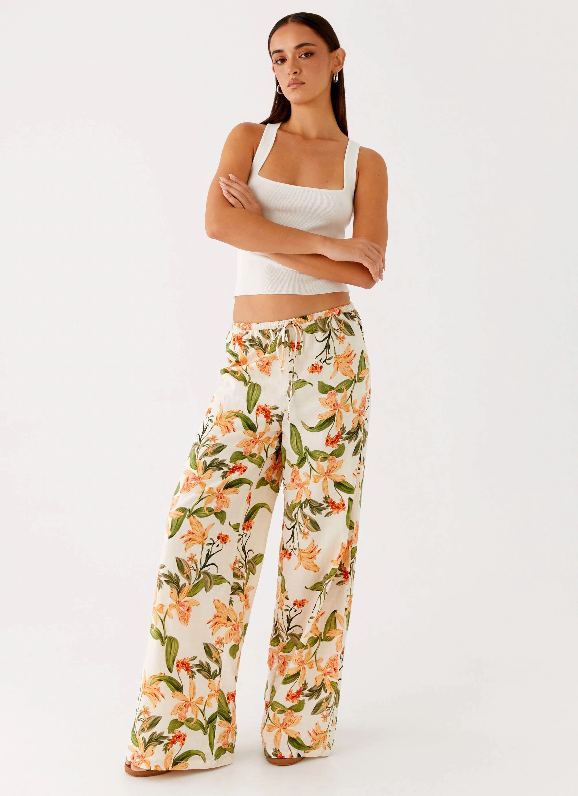 AllDayComfort Comfy Fit Dalida Linen Pants - Floral Print