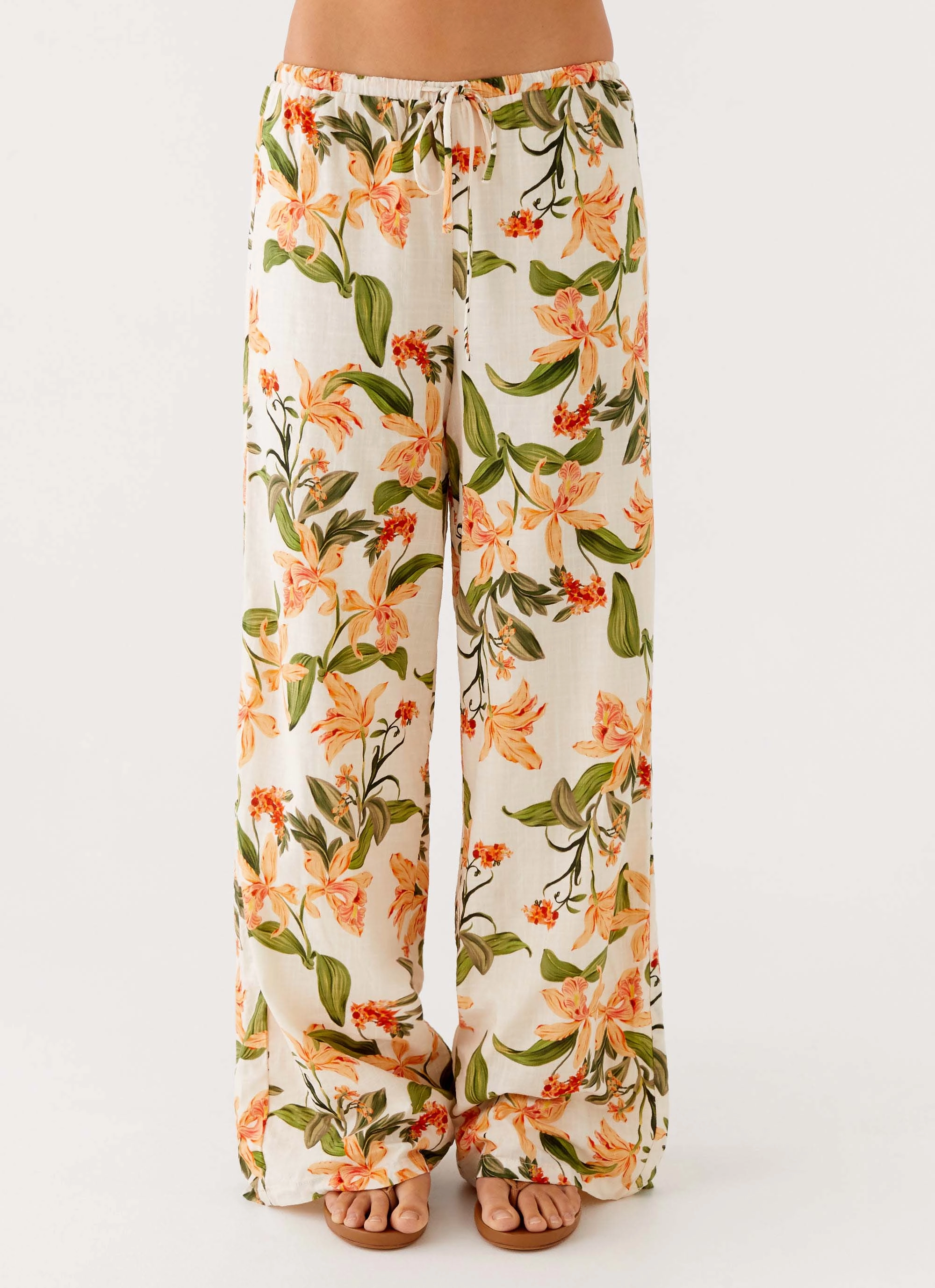 Dalida Linen Pants - Floral Print Daily Wear Quick Drying