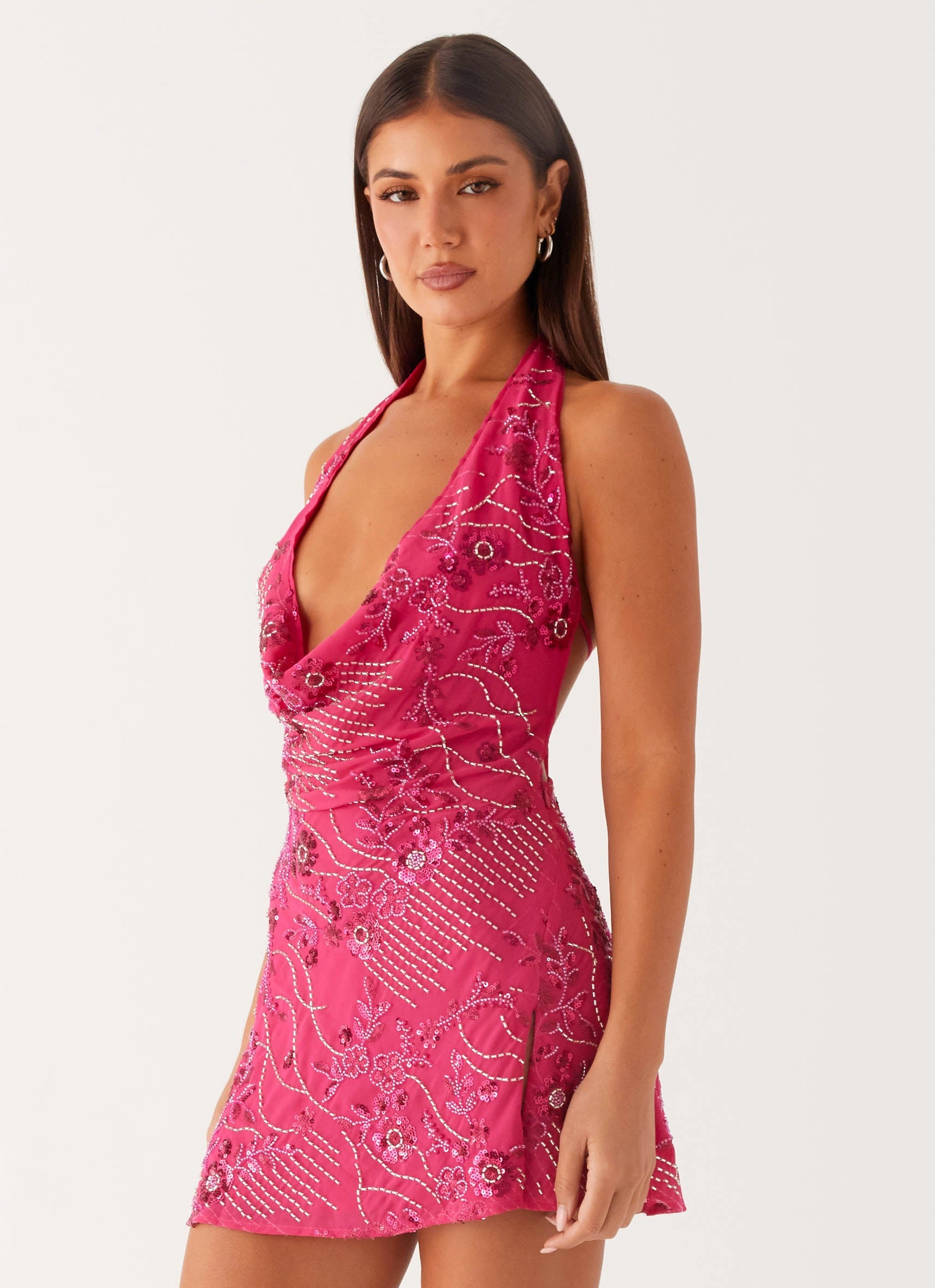 Cinzia Beaded Mini Dress - Fuchsia Baby-Shower