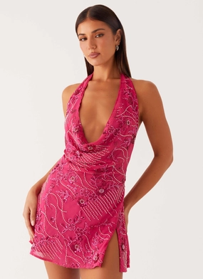 Cinzia Beaded Mini Dress - Fuchsia Field Fresh Insulating-Lining