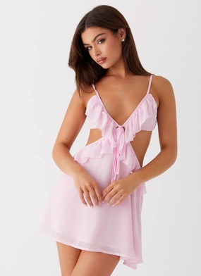 PlushLining Lightweight-Lining Polly Ruffle Mini Dress - Pink