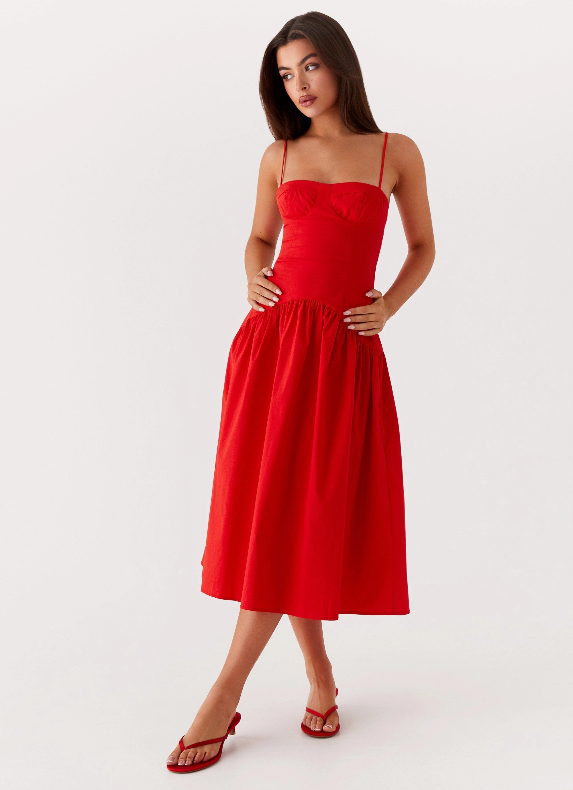 Light Touch Basic Mood Yvette Corset Midi Dress - Red