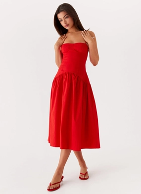 Sharp Detail Chic Tailoring Waist Yvette Corset Midi Dress - Red