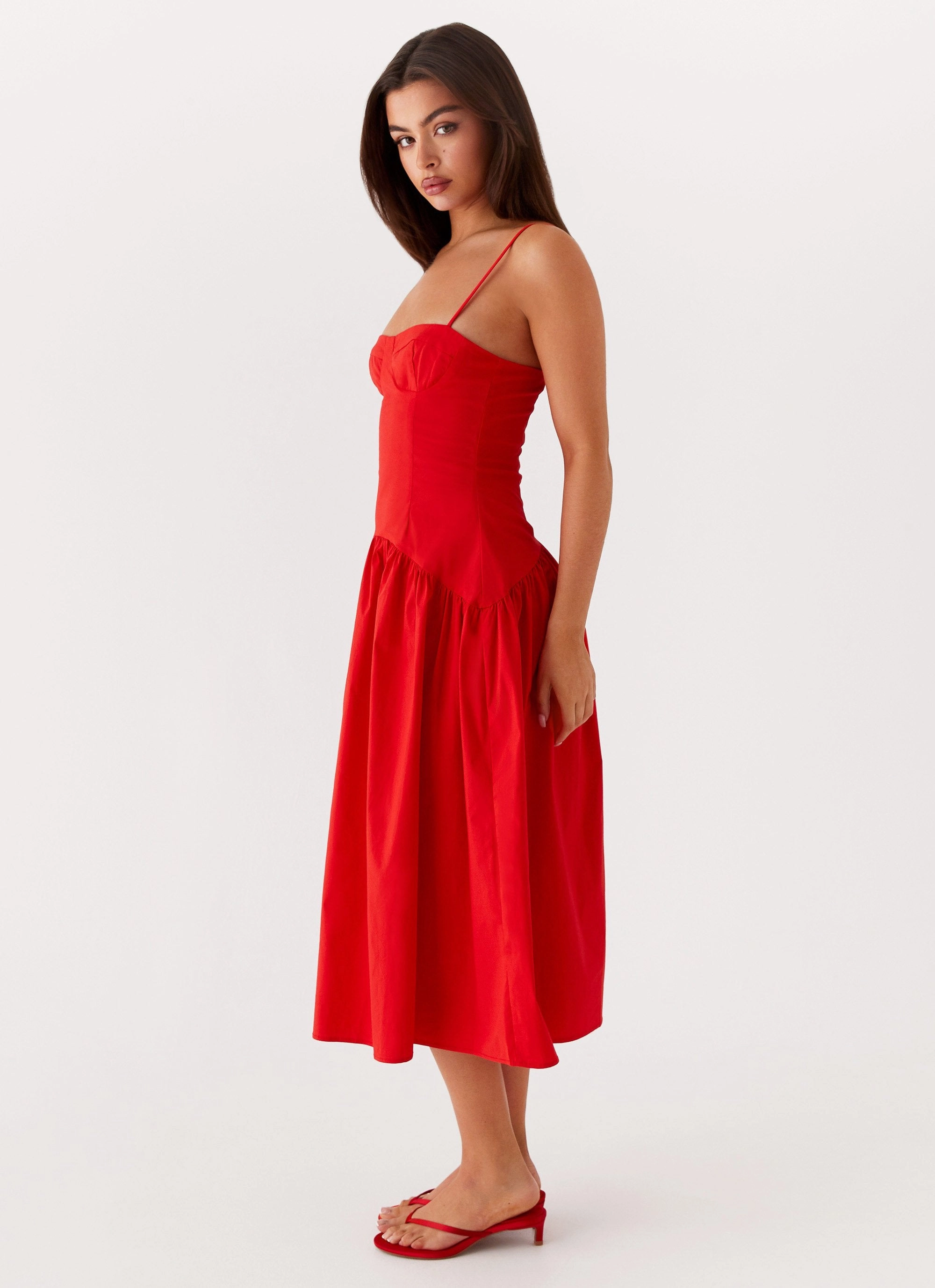 Yvette Corset Midi Dress - Red Casual Lines