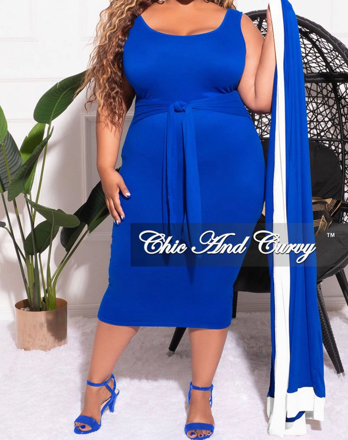 Final Sale Plus Size 2pc Set Duster & Tank Tie Dress in Royal Blue & White Sporty Fit