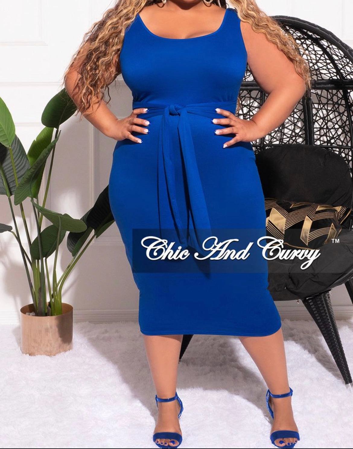 Final Sale Plus Size 2pc Set Duster & Tank Tie Dress in Royal Blue & White Breathable Design Tagless Labeling