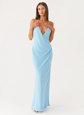 Easy Going Drape Wave Just A Kiss Cowl Maxi Dress - Turquoise