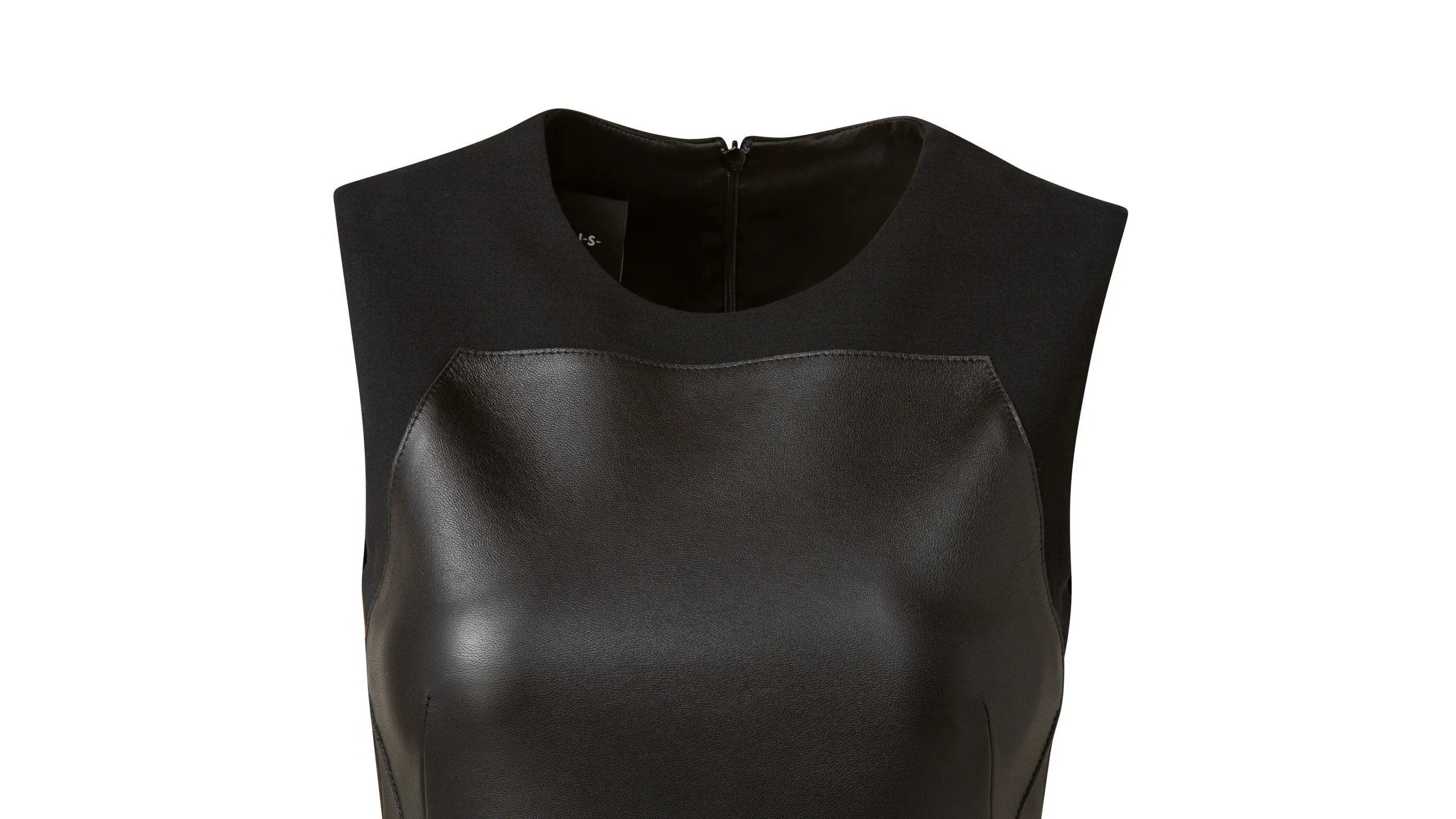 Sleeveless Wool Double-Face Jumpsuit with Apron Bodice Inset