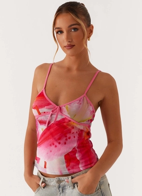 Reversible design Claudie Mesh Top - White Pink Lilly