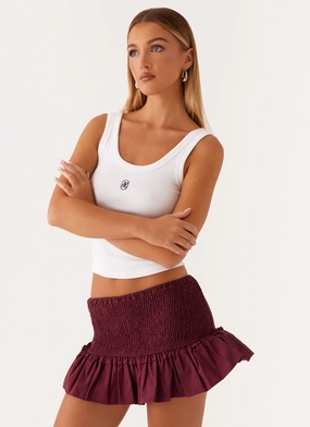 Core Cut Tight Waist Darlee Shirred Mini Skirt - Mulberry