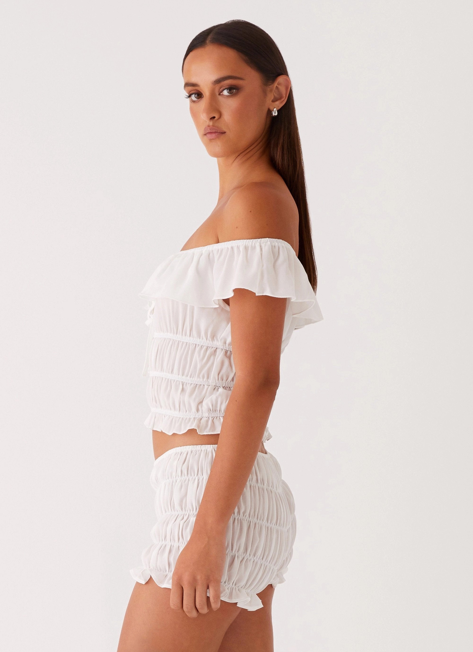Reflective Accent Stripes Girls Like Us Ruched Top - White