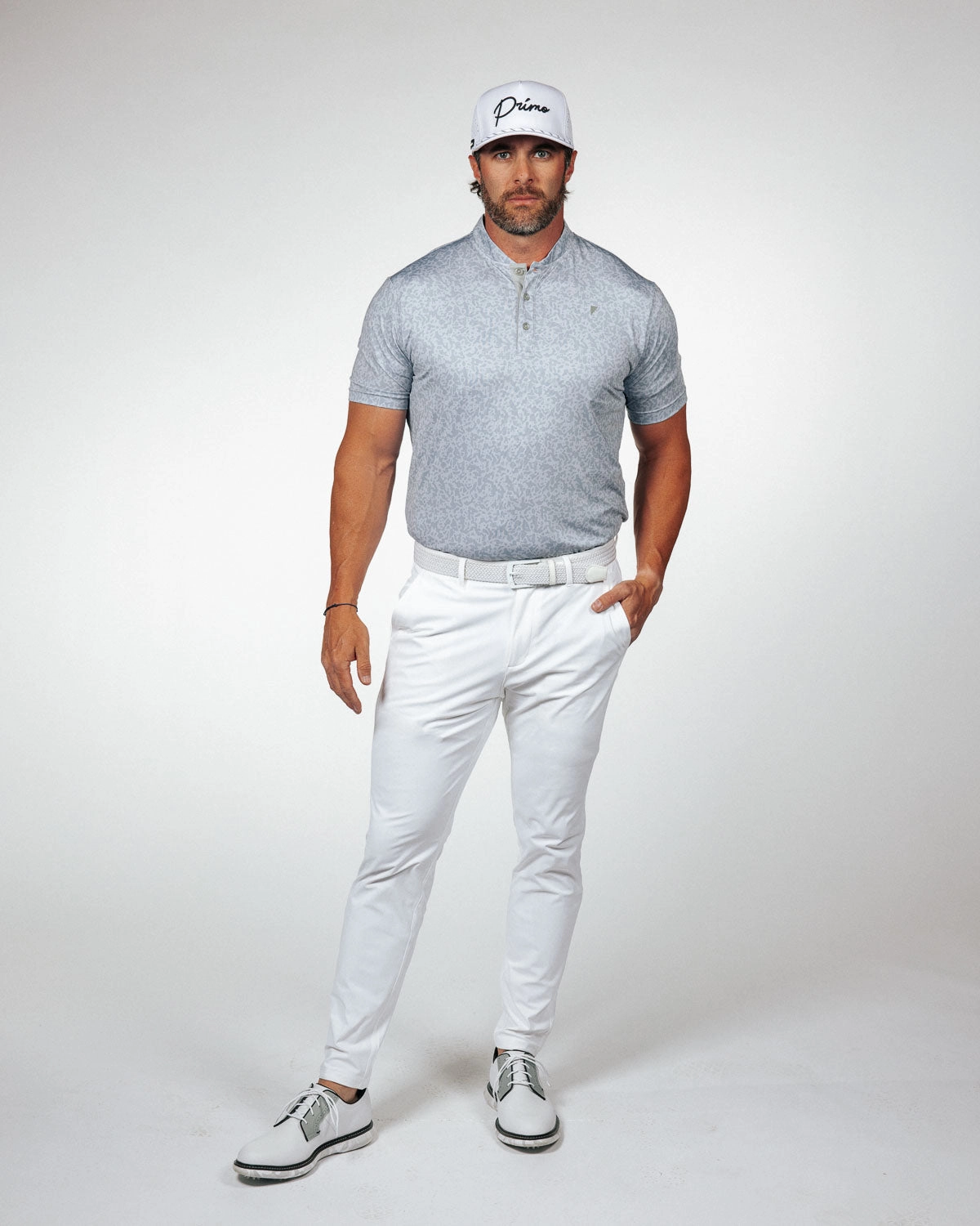 Pale Gray First Cut Blade Polo Compression Fit Engineering YarnDyed Stripes