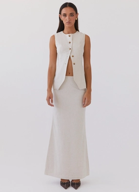 sport chic Smart Utility Born For Bordeaux Linen Midi Skirt - Oatmeal